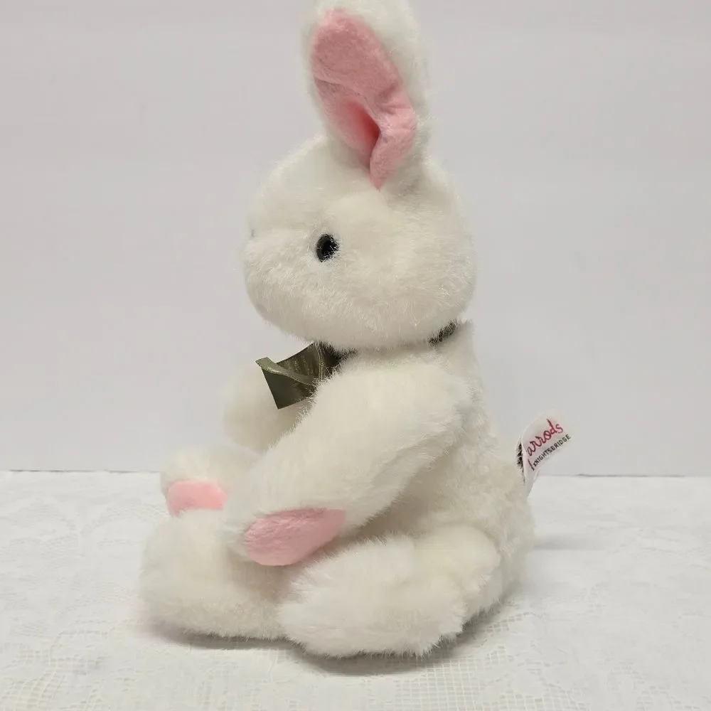 Vintage Harrods White Easter Bunny Rabbit Plush Olive Ribbon Made In Vietnam